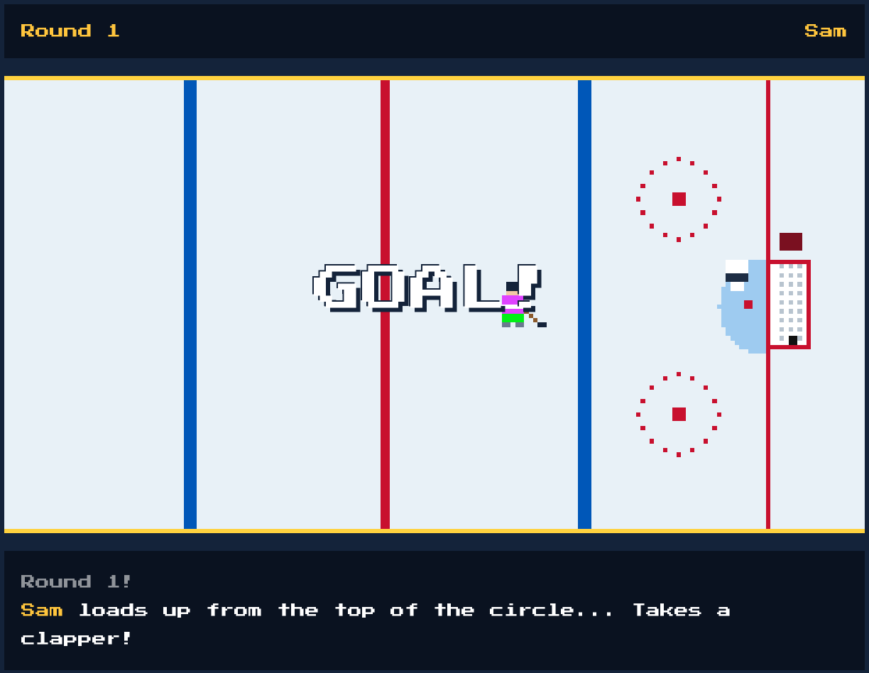 Pixel hockey shooter scores on the goalie